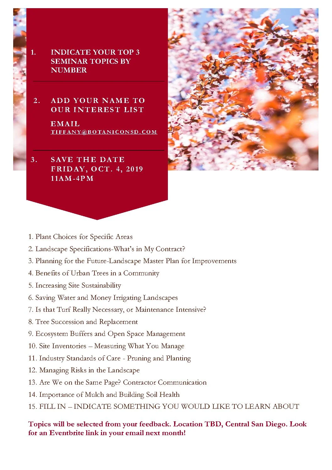 Landscape seminar Topics: Attendees Choose!